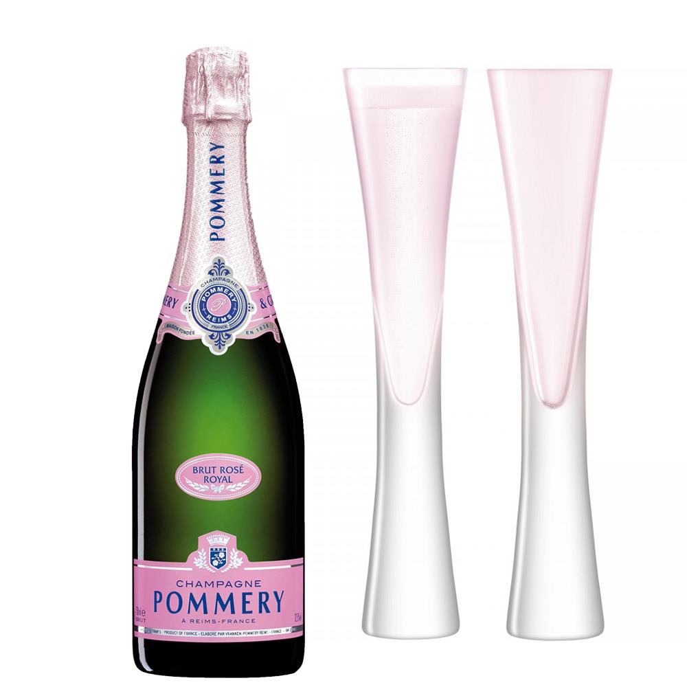 Pommery Rose Brut Champagne 75cl with LSA Blush Flutes